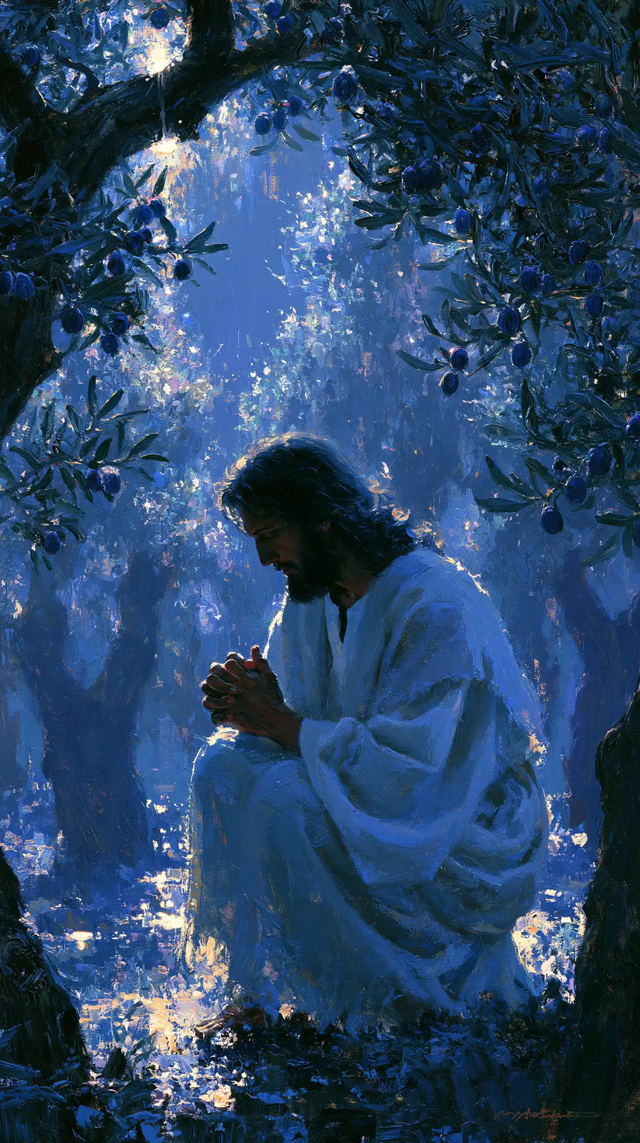 Jesus in Gethsemane — Reverence in the Silver Rain
