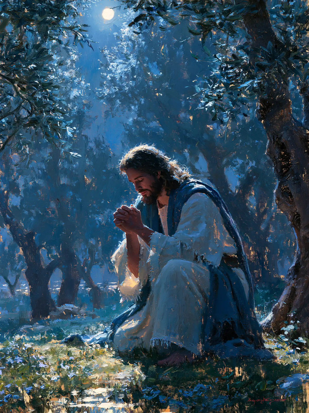 Jesus in Gethsemane — Prayer upon the Moonlit Carpet