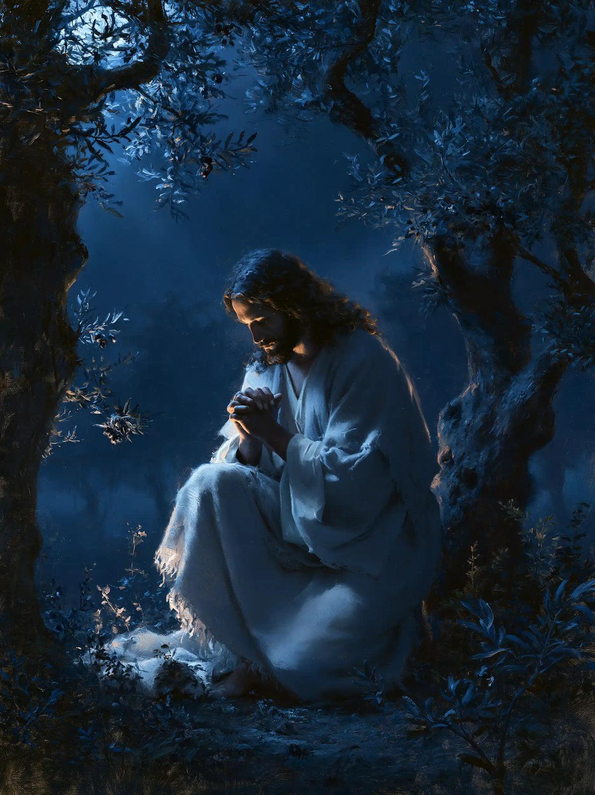 Jesus in Gethsemane - Midnight Blue Chiaroscuro · Portrait n° 11