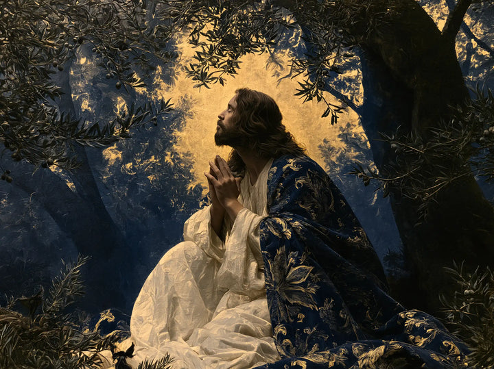 Jesus in Gethsemane - Gethsemane in Midnight Blue, Olive and Gold · Landscape n° 3