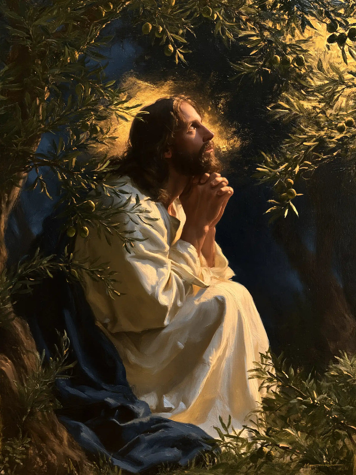 Jesus in Gethsemane — Orison with Luminous Hair