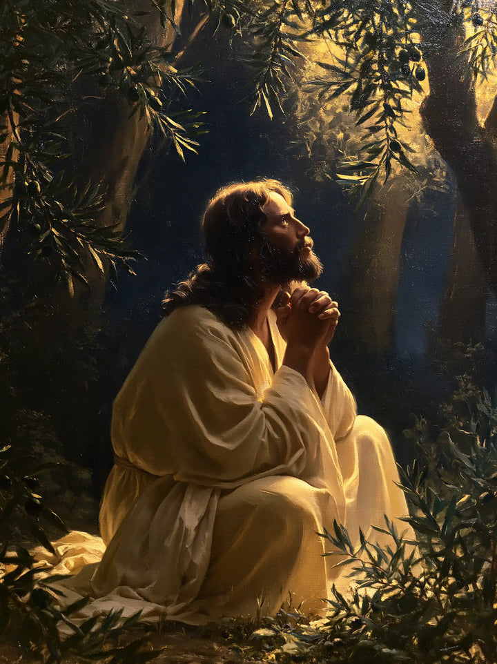 Jesus in Gethsemane - Gethsemane in Midnight Blue, Olive and Gold · Portrait n° 16