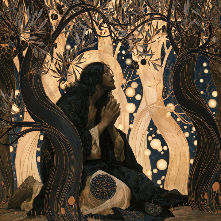 Jesus in Gethsemane — The Gaze in a Night of Golden Pearls