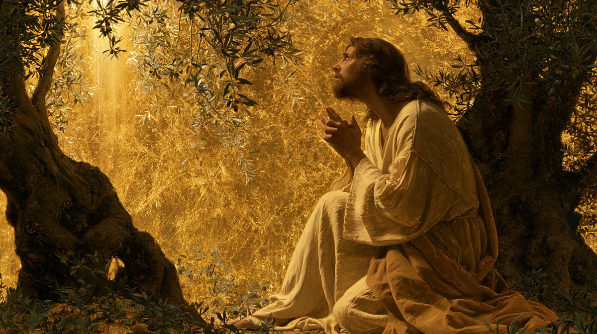 Jesus in Gethsemane — Prayer in the Rain of Sunlight