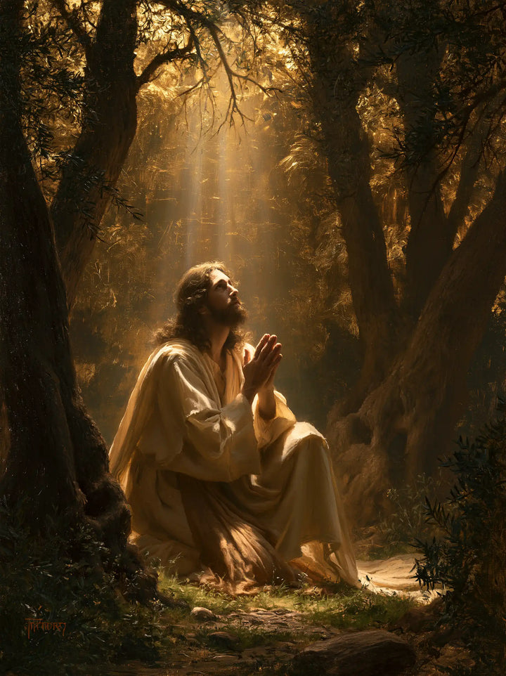 Jesus in Gethsemane — The Ray above Offered Hands