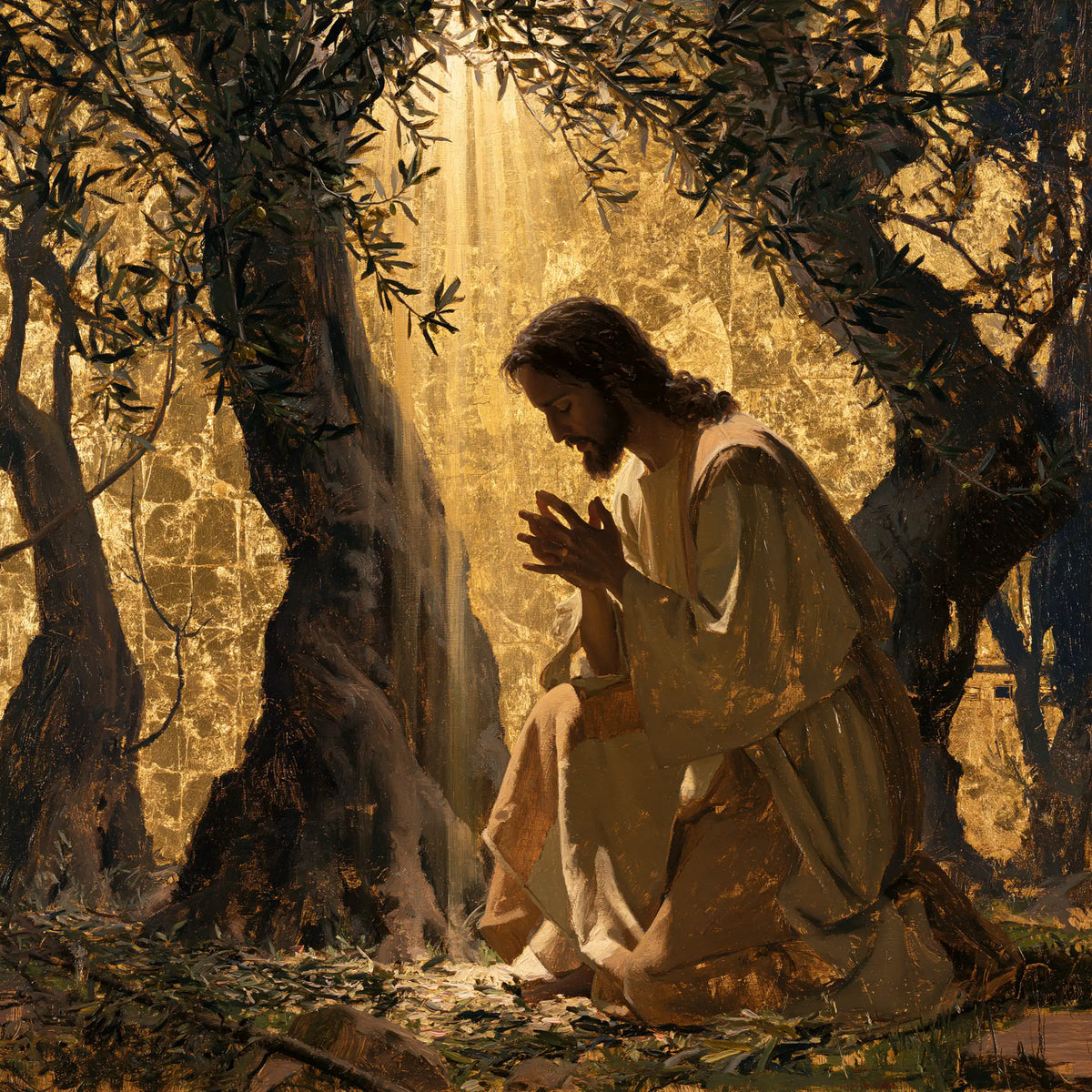 Jesus in Gethsemane — Palms before the Amber Curtain