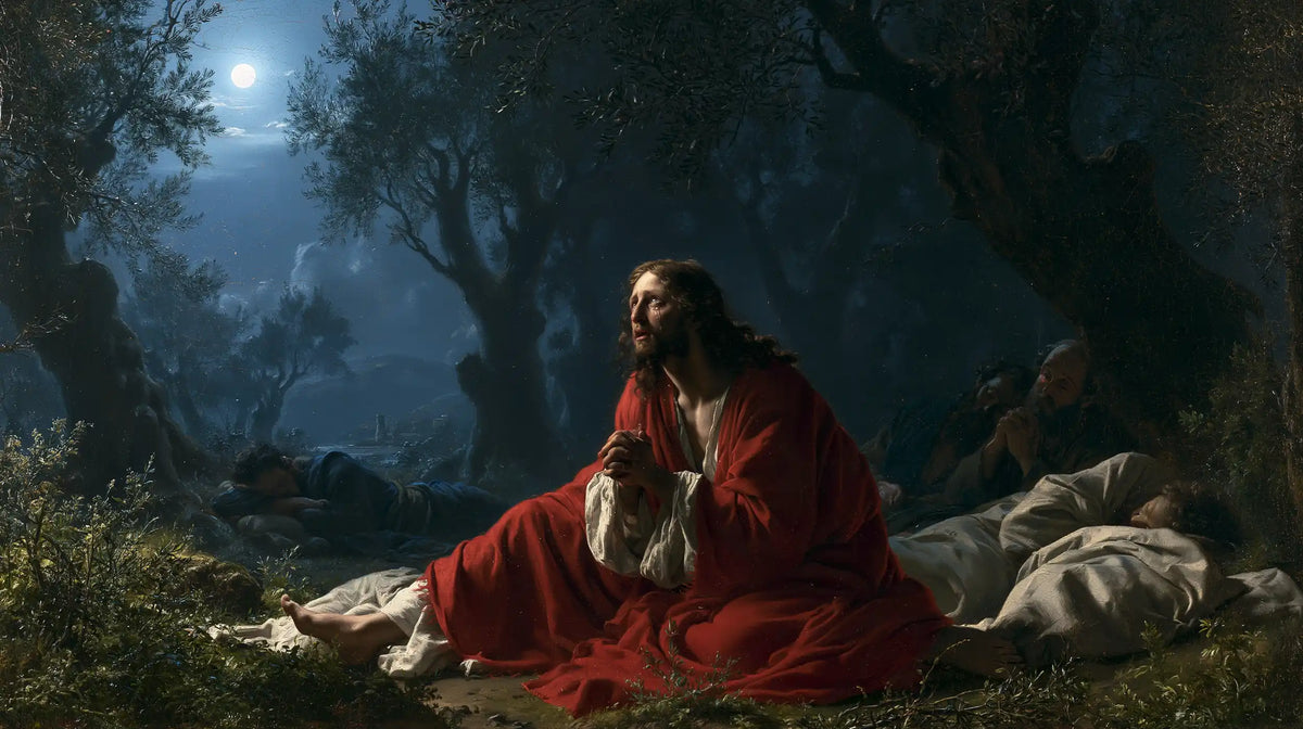Jesus in Gethsemane — Red Silence amid Rest