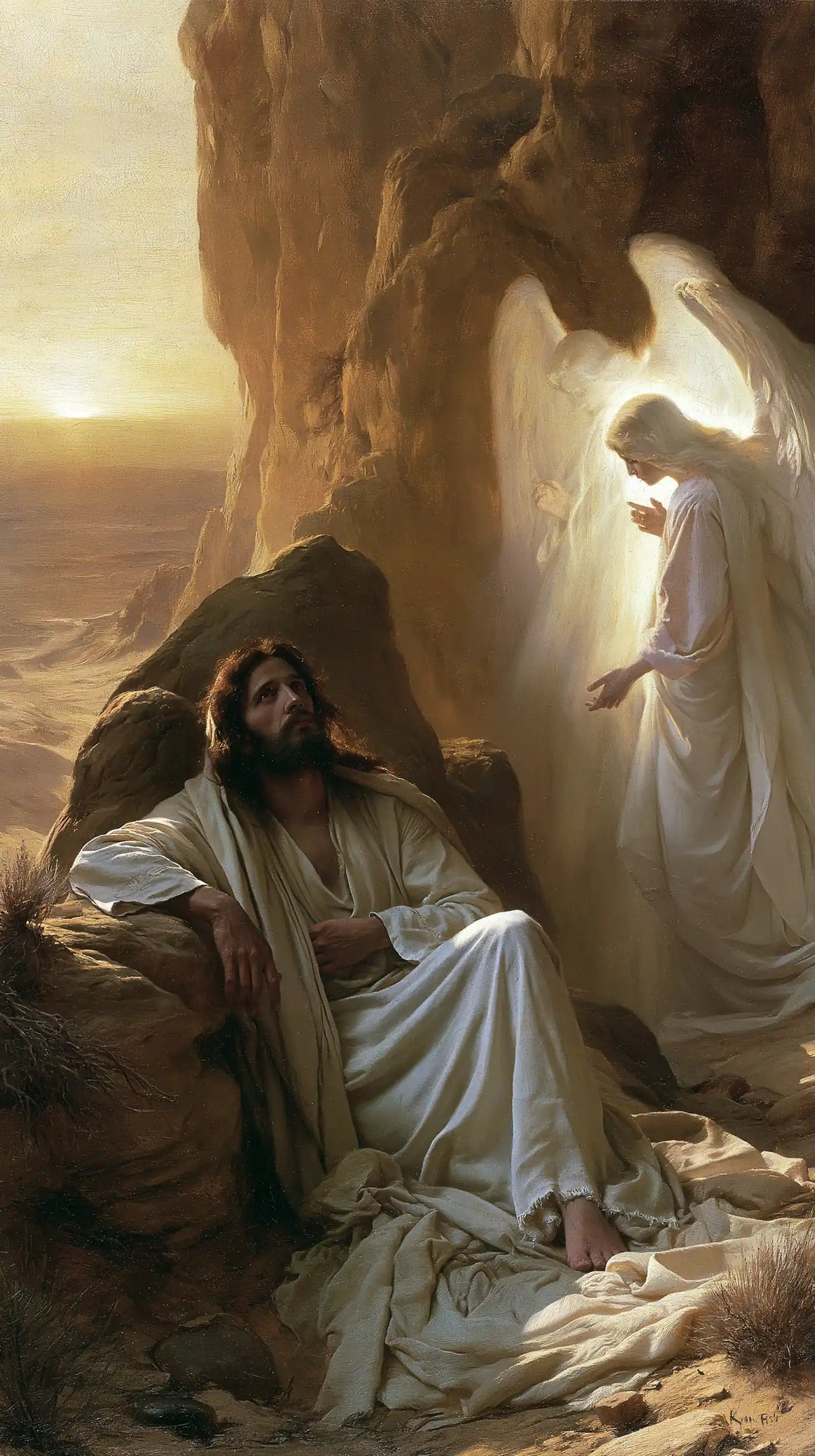 angels ministering to Jesus after the temptation in Angels After the Temptation style, portrait Christian artwork no. 24