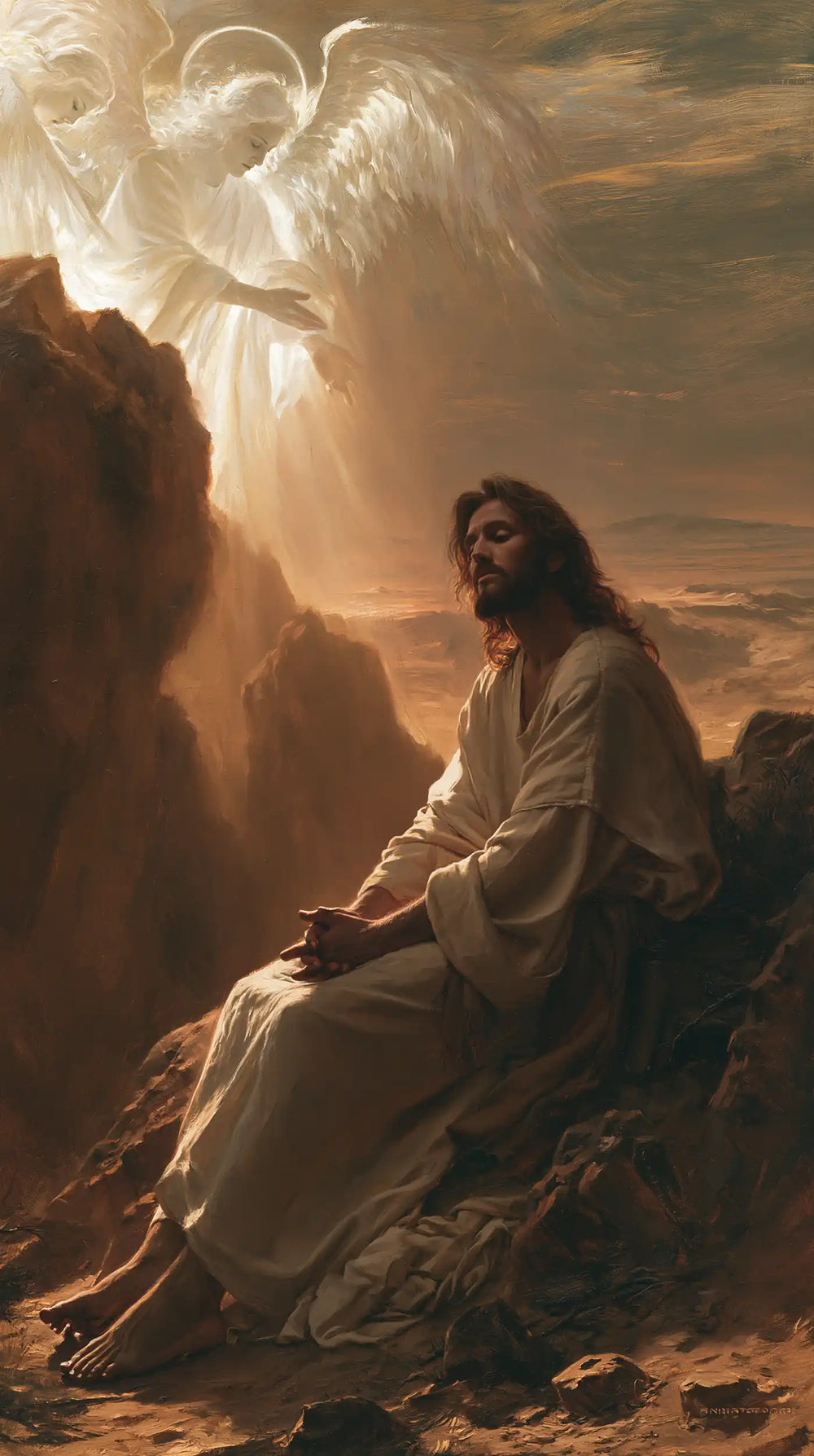 angels ministering to Jesus after the temptation in Angels After the Temptation style, portrait Christian artwork no. 27