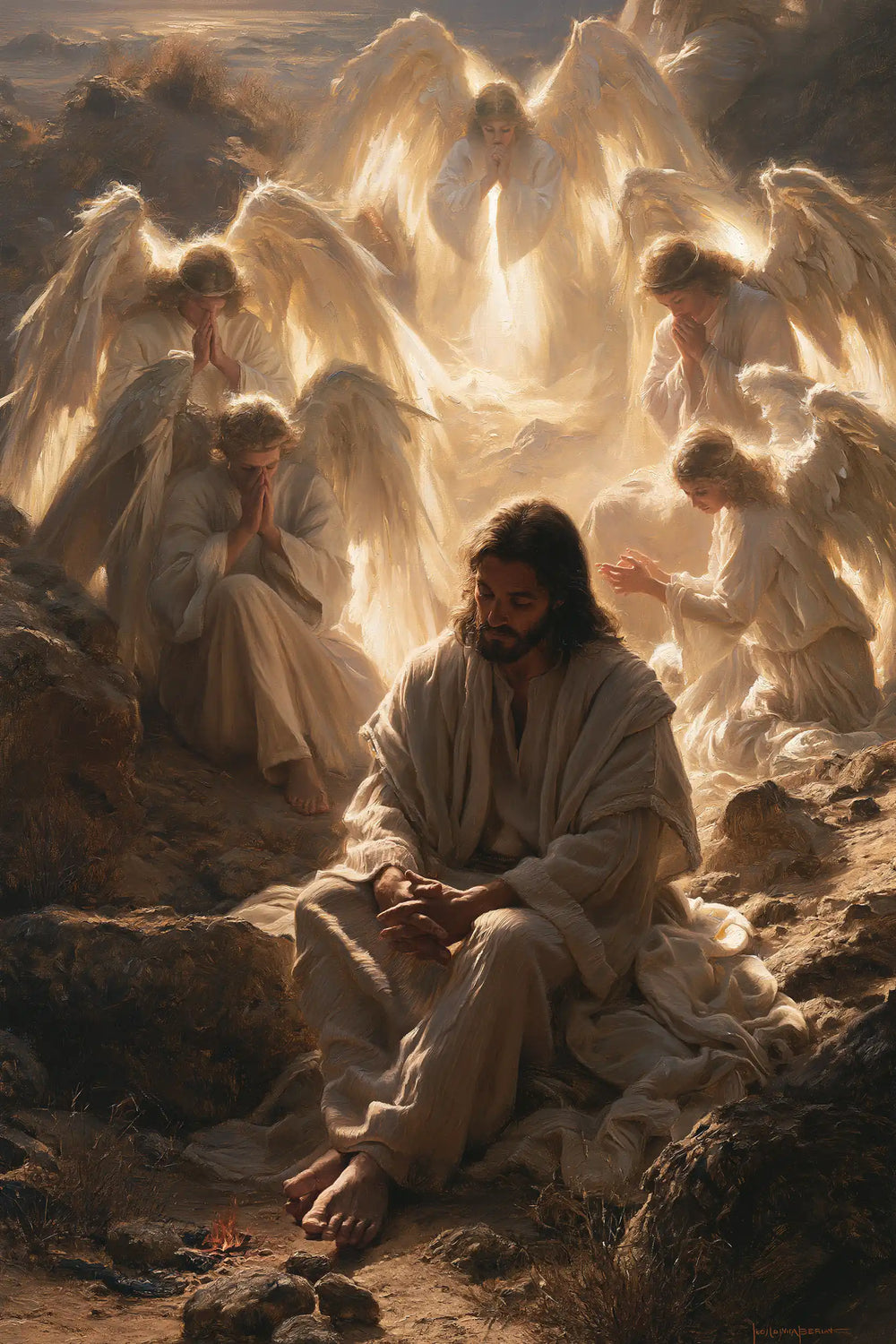 angels ministering to Jesus after the temptation in Angels After the Temptation style, portrait Christian artwork no. 29