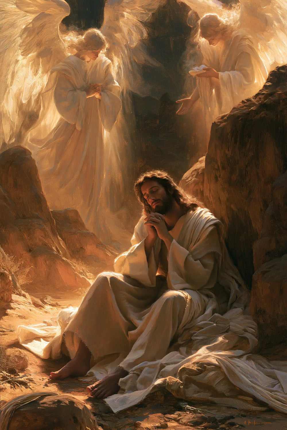 angels ministering to Jesus after the temptation in Angels After the Temptation style, portrait Christian artwork no. 31