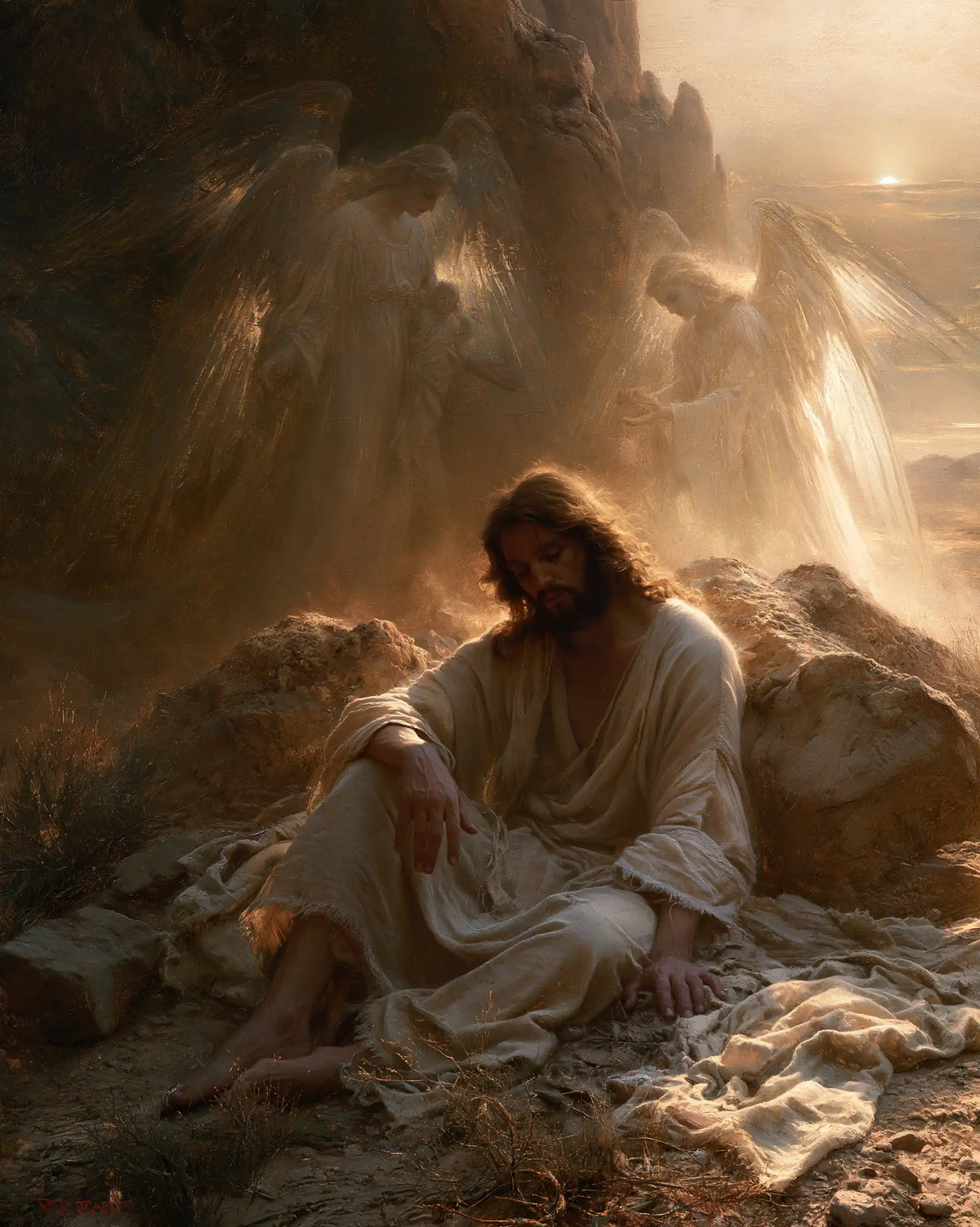 angels ministering to Jesus after the temptation in Angels After the Temptation style, portrait Christian artwork no. 36