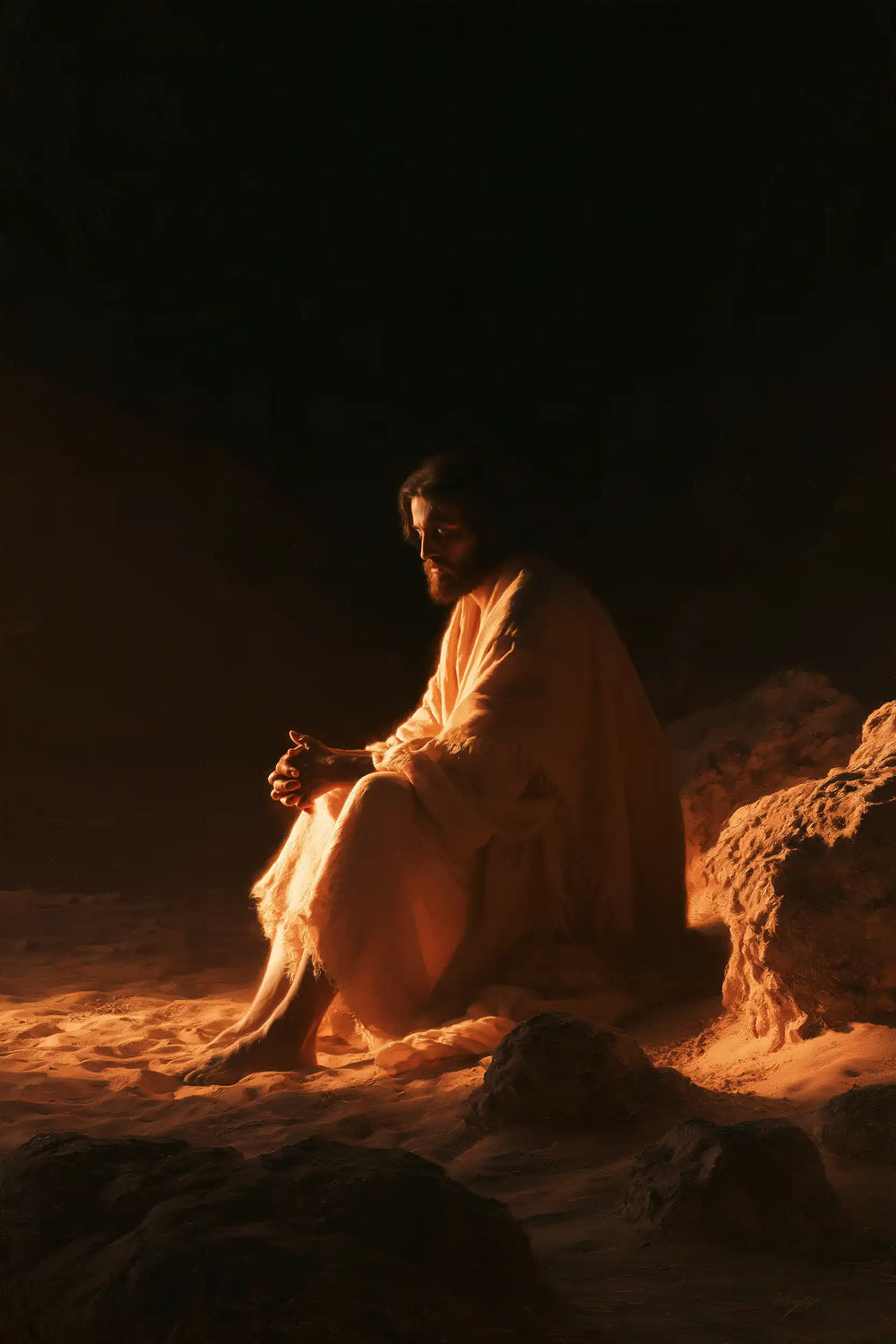 Christ appearing as divine light in the desert in Christ as Divine Light style, portrait Christian artwork no. 12