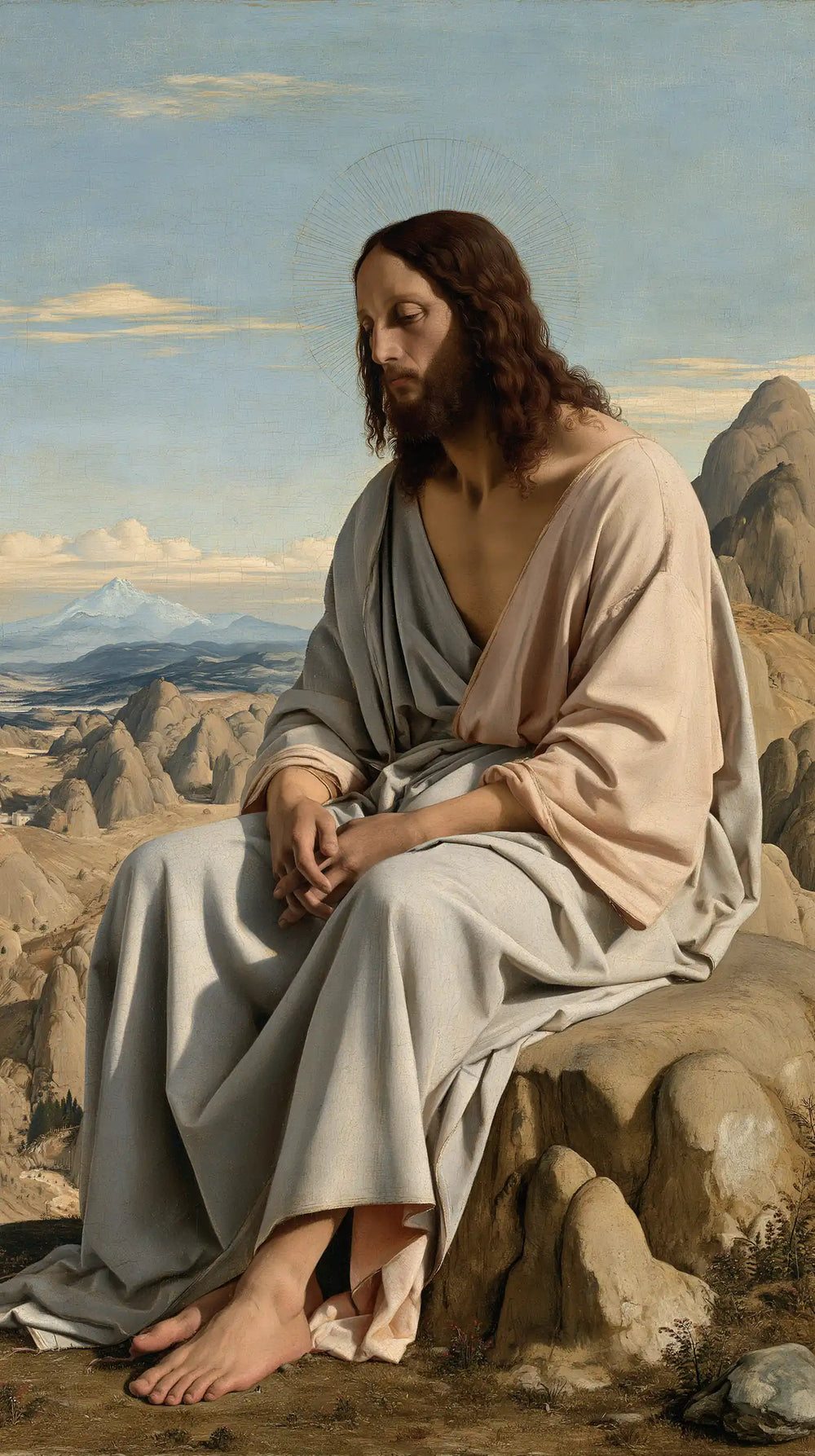 Jesus in the desert during the temptation in Florentine Renaissance style, portrait Christian artwork no. 4
