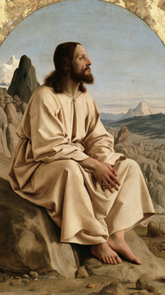 Jesus in the Desert — The Gaze Beneath the Mountains’ Golden Arch