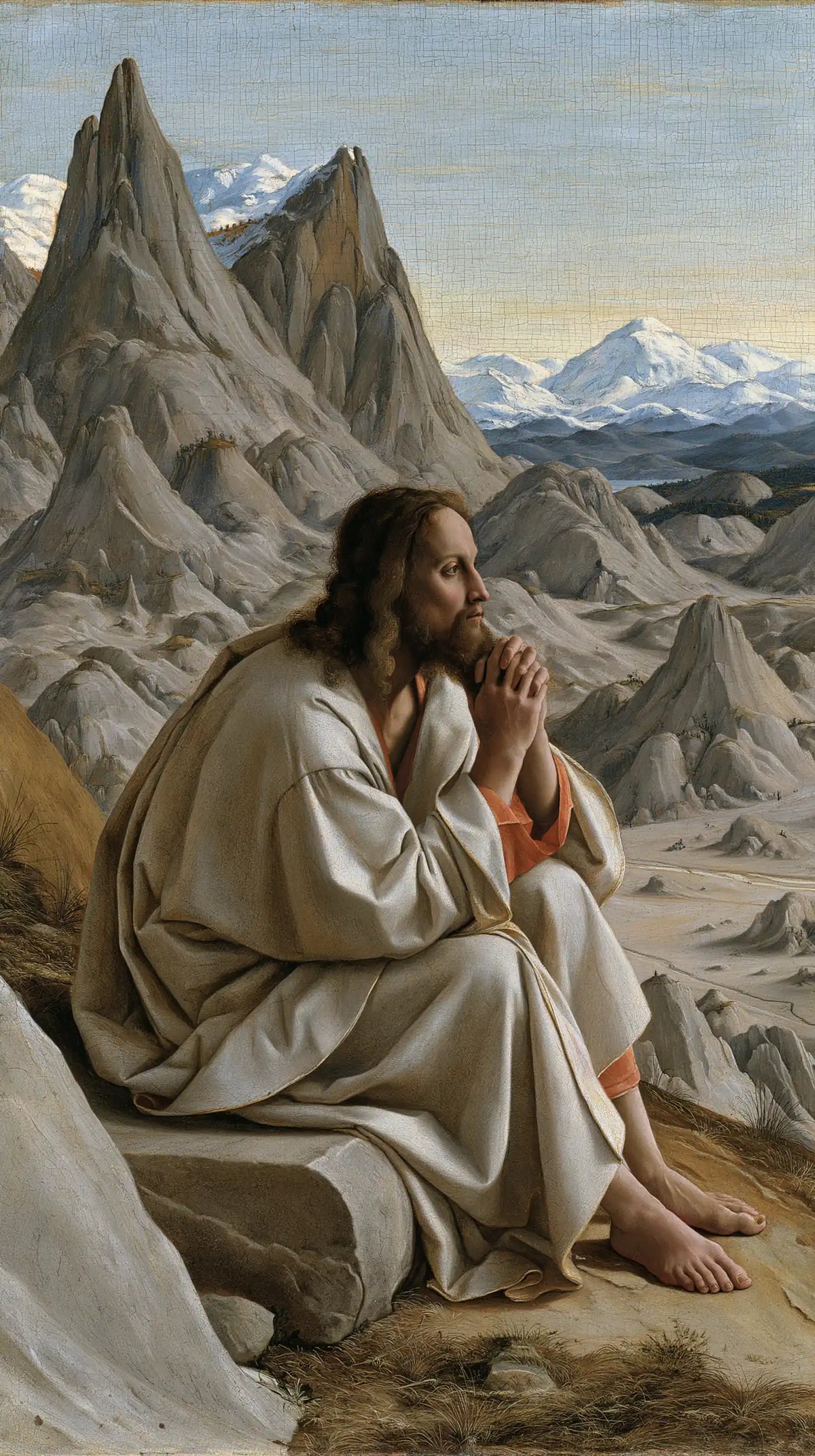 Jesus in the desert during the temptation in Florentine Renaissance style, portrait Christian artwork no. 16