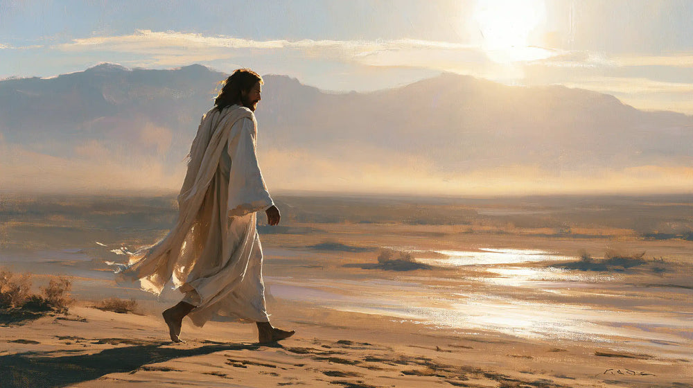 Jesus in the desert during the temptation in Impressionist style, landscape Christian artwork no. 10