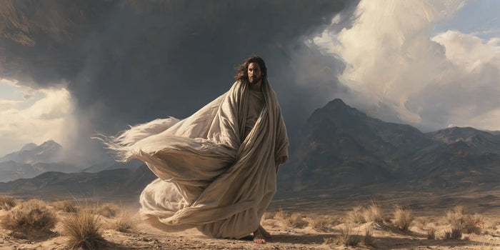 Jesus in the Desert — Ivory Unfurled Against the Black Sky