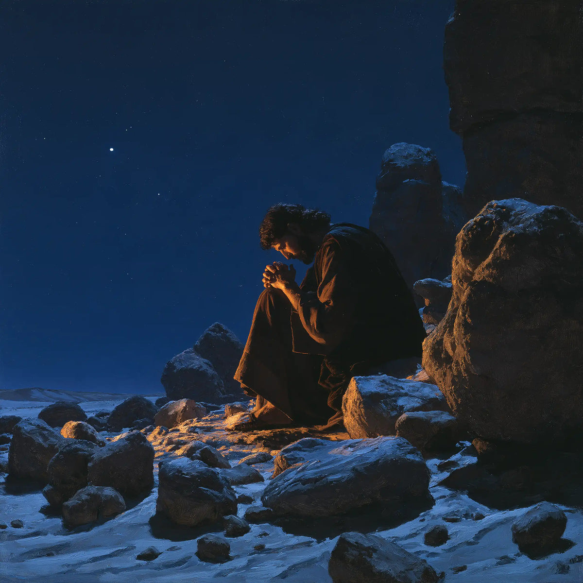 Jesus in the Desert — Prayer beneath the Night Rampart