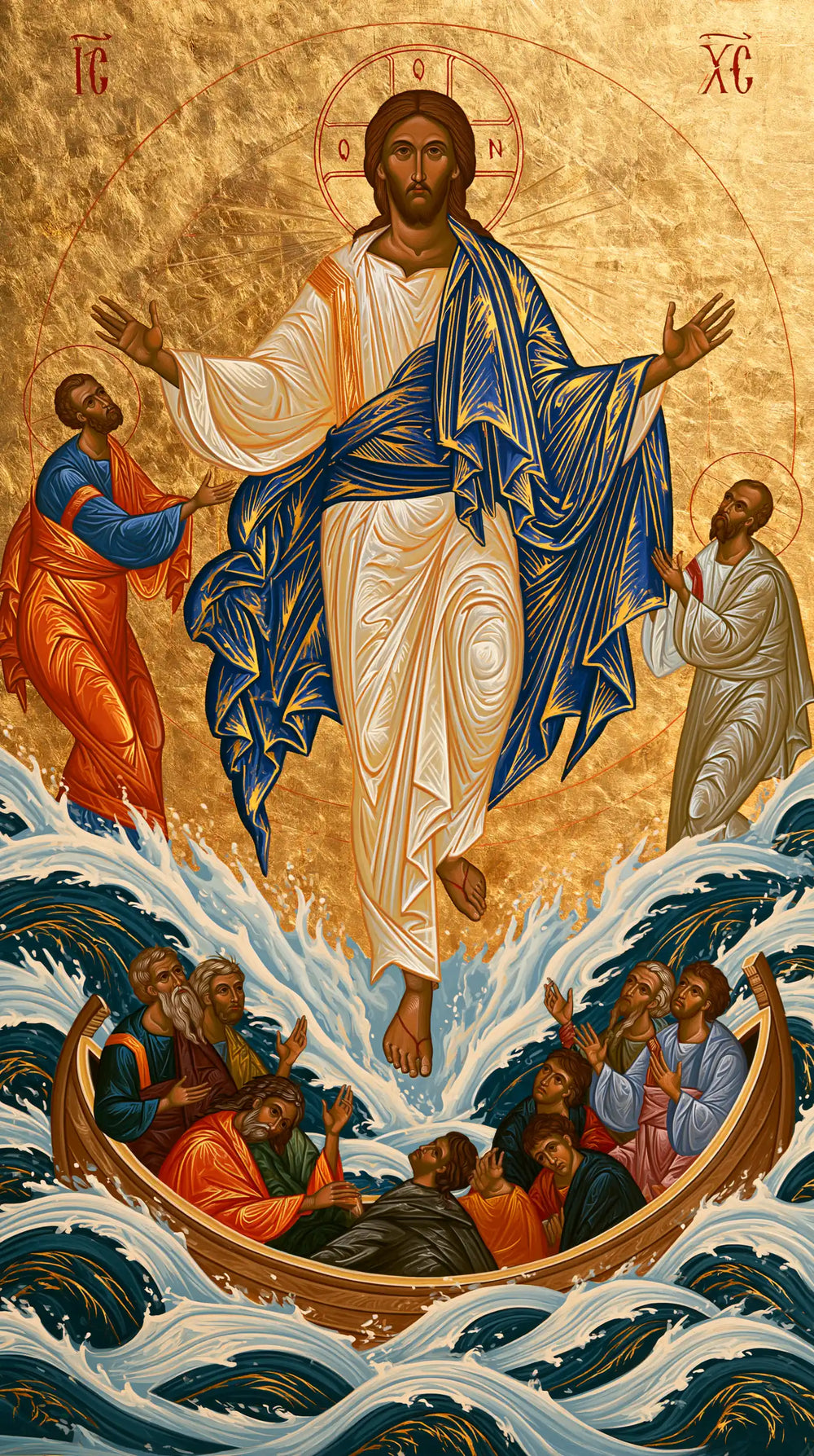 Jesus walking on water in Contemporary Byzantine style, portrait Christian artwork no. 14
