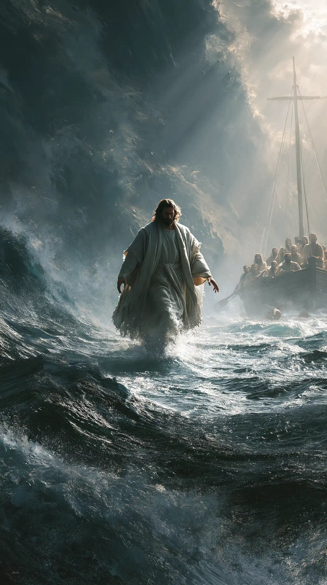 Jesus Walking on Water — Grey Linen upon the Path of Foam