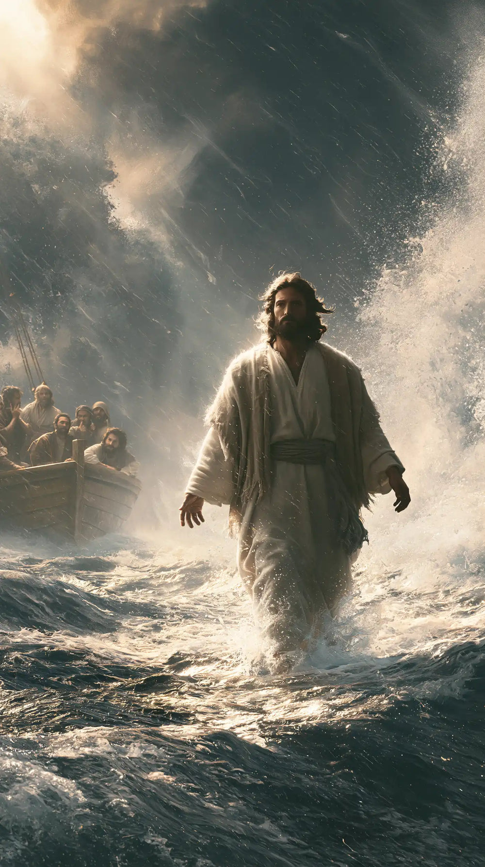 Jesus walking on water in Explosion of Movement style, portrait Christian artwork no. 16