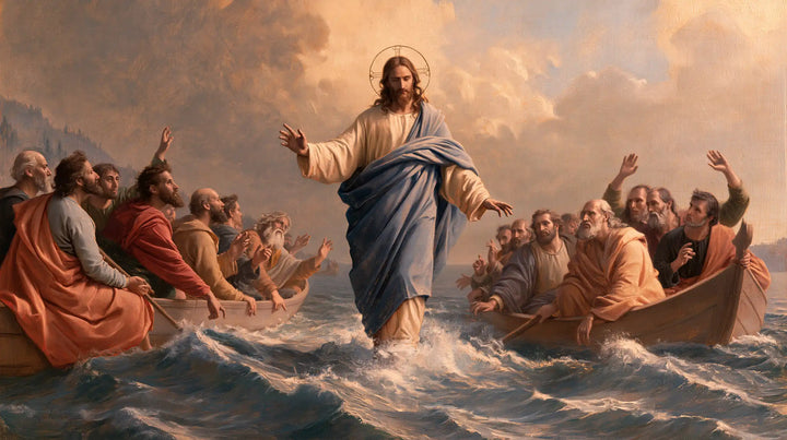 Jesus Walking on Water — The Circle of Hands beneath the Rose Sky