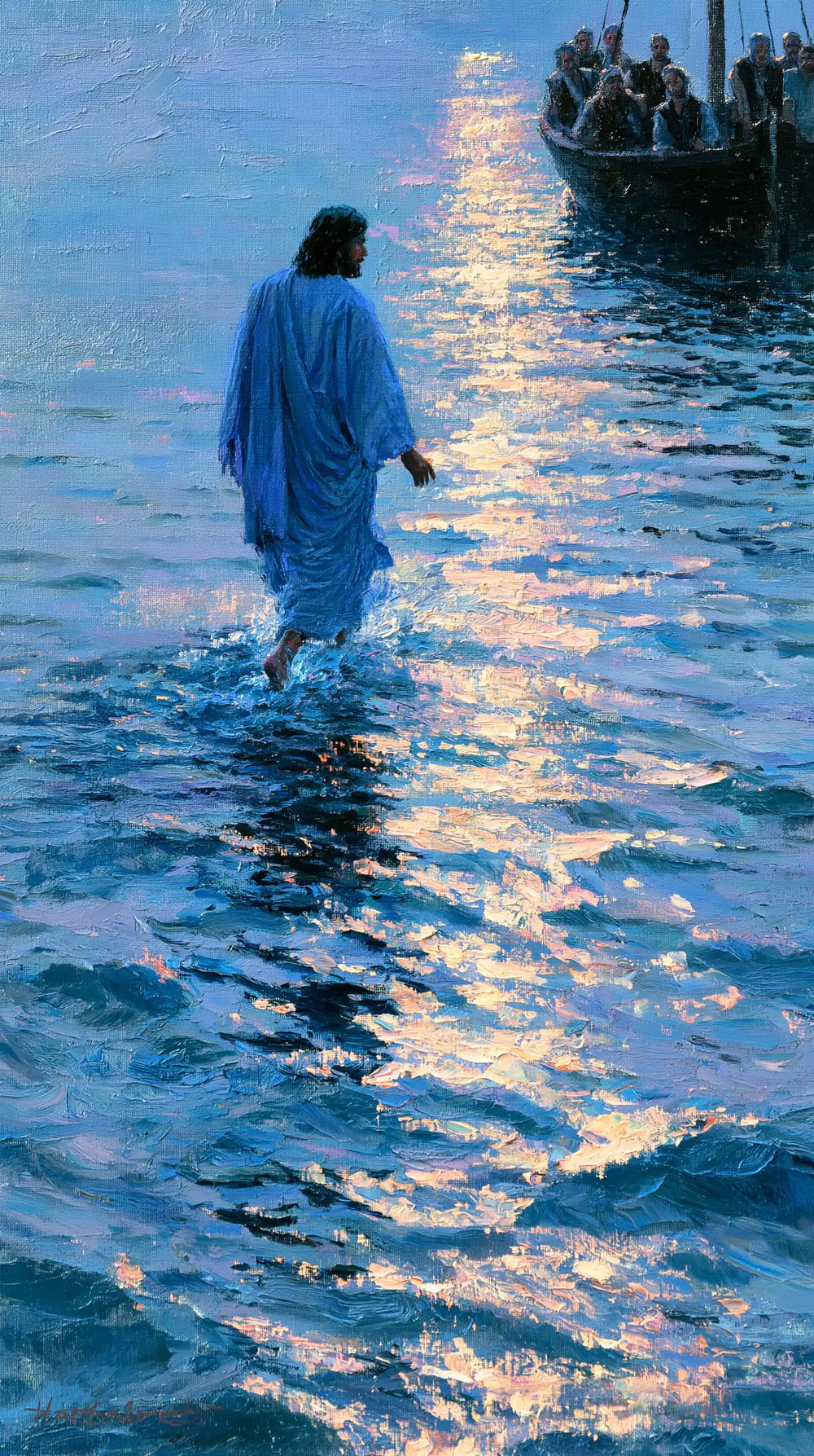 Jesus walking on water in Impressionist style, portrait Christian artwork no. 7