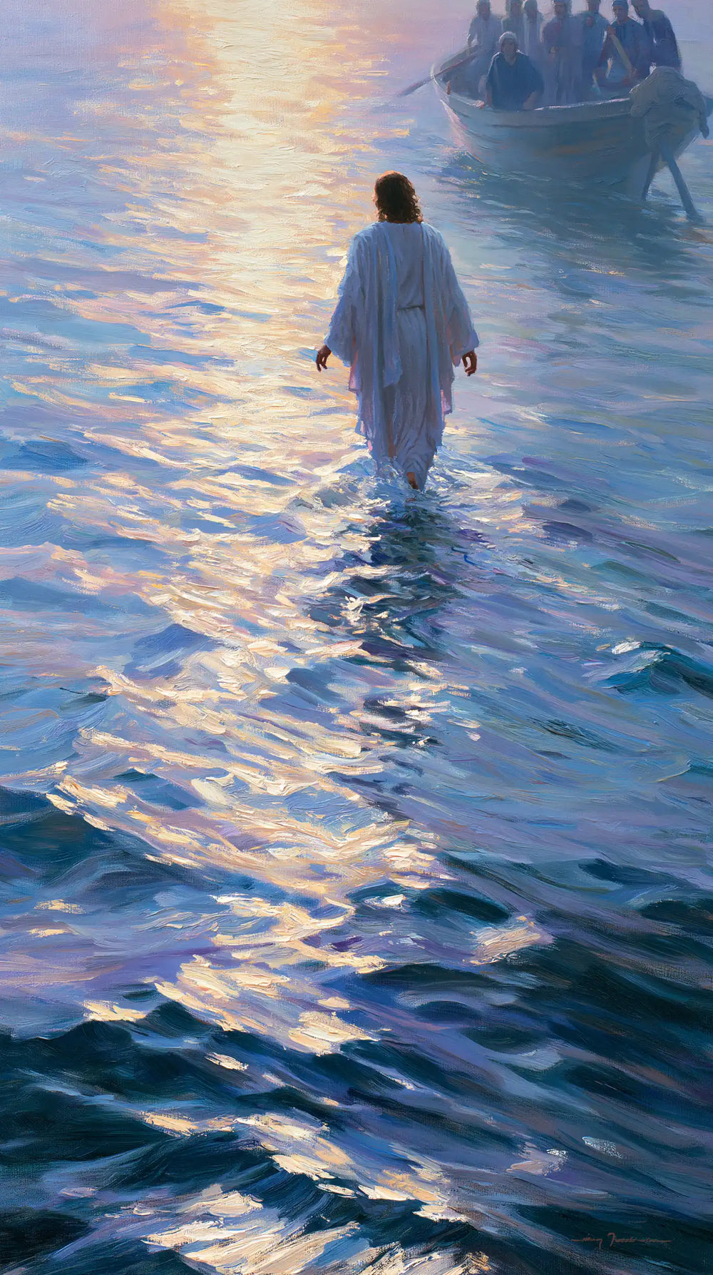 Jesus walking on water in Impressionist style, portrait Christian artwork no. 23