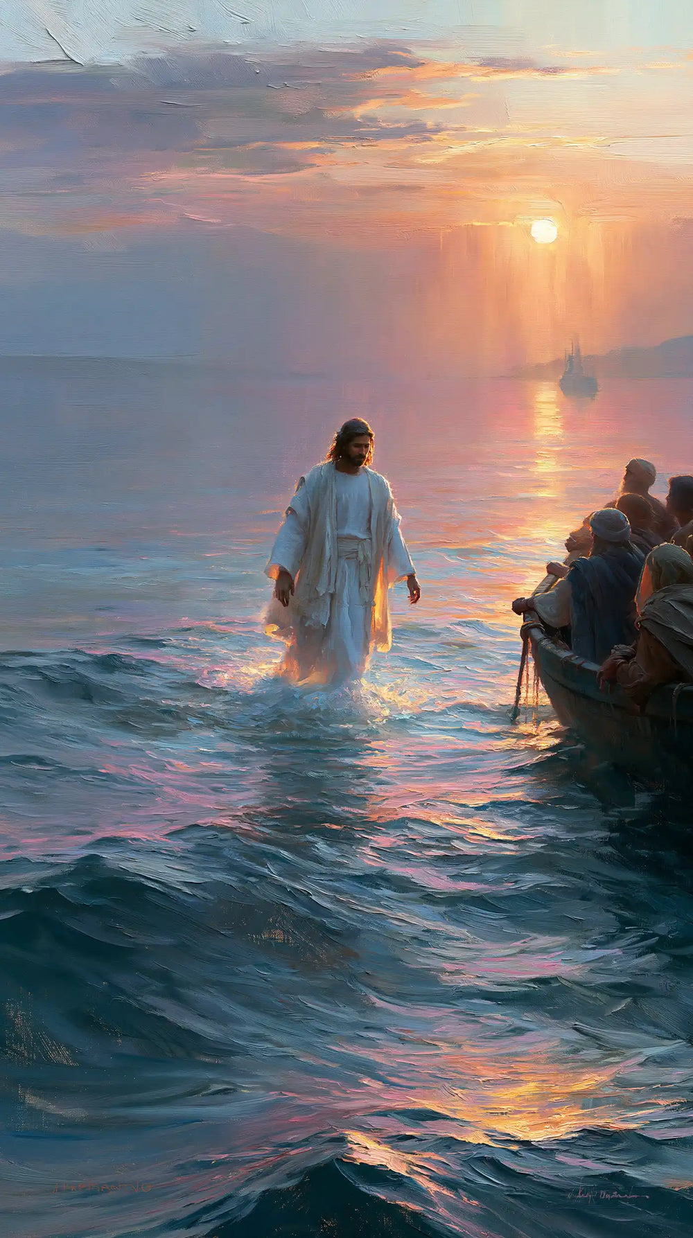 Jesus walking on water in Impressionist style, portrait Christian artwork no. 34