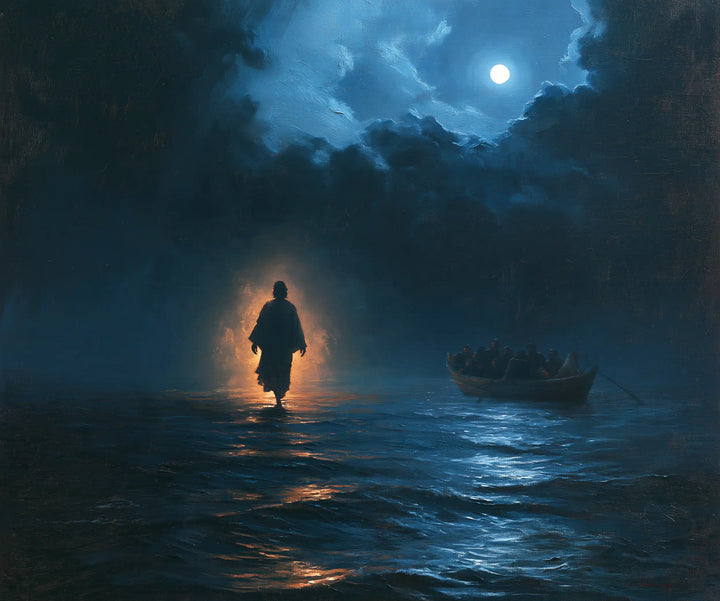 Jesus Walking on Water — Solitary Gold beneath the Moon’s Window