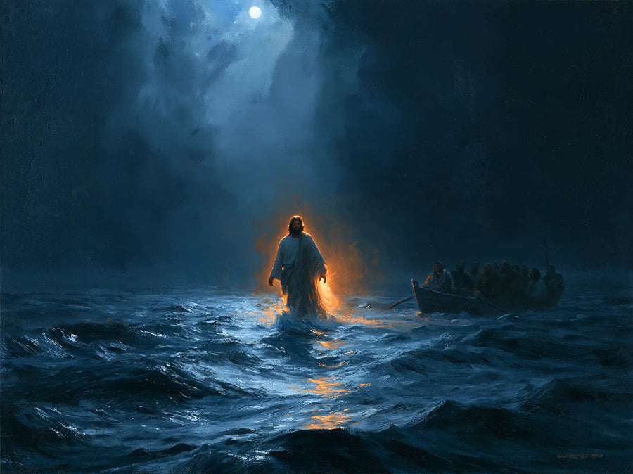 Jesus Walking on Water - Midnight Blue Chiaroscuro · Landscape n° 8