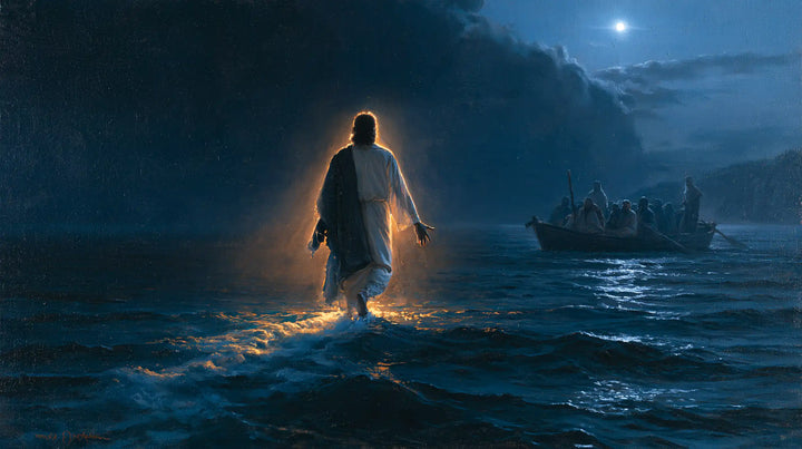 Jesus Walking on Water — The Golden Outline in the Azure Night