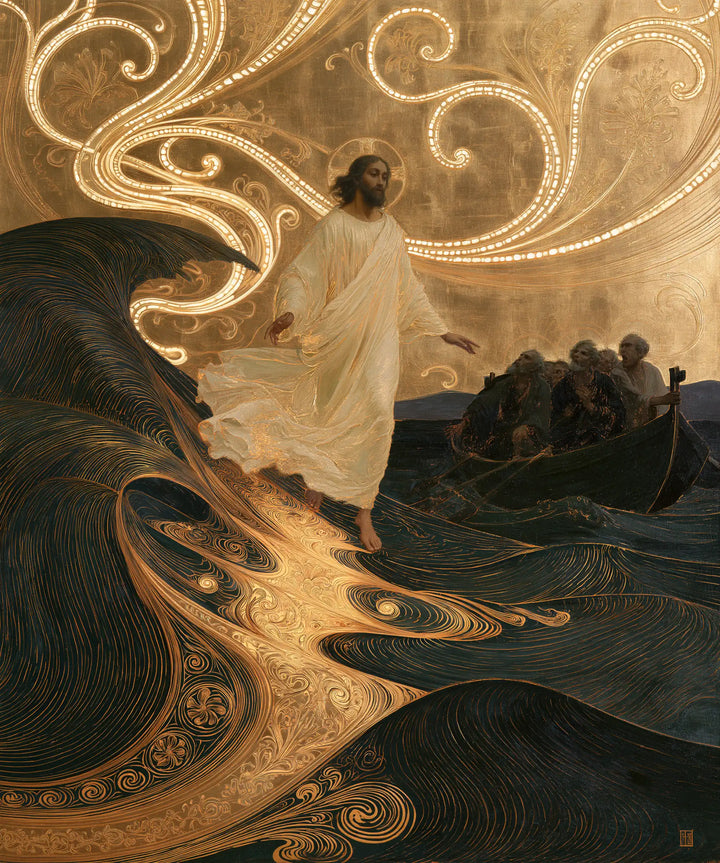 Jesus Walking on Water — The Amber Way in Bronze Waters