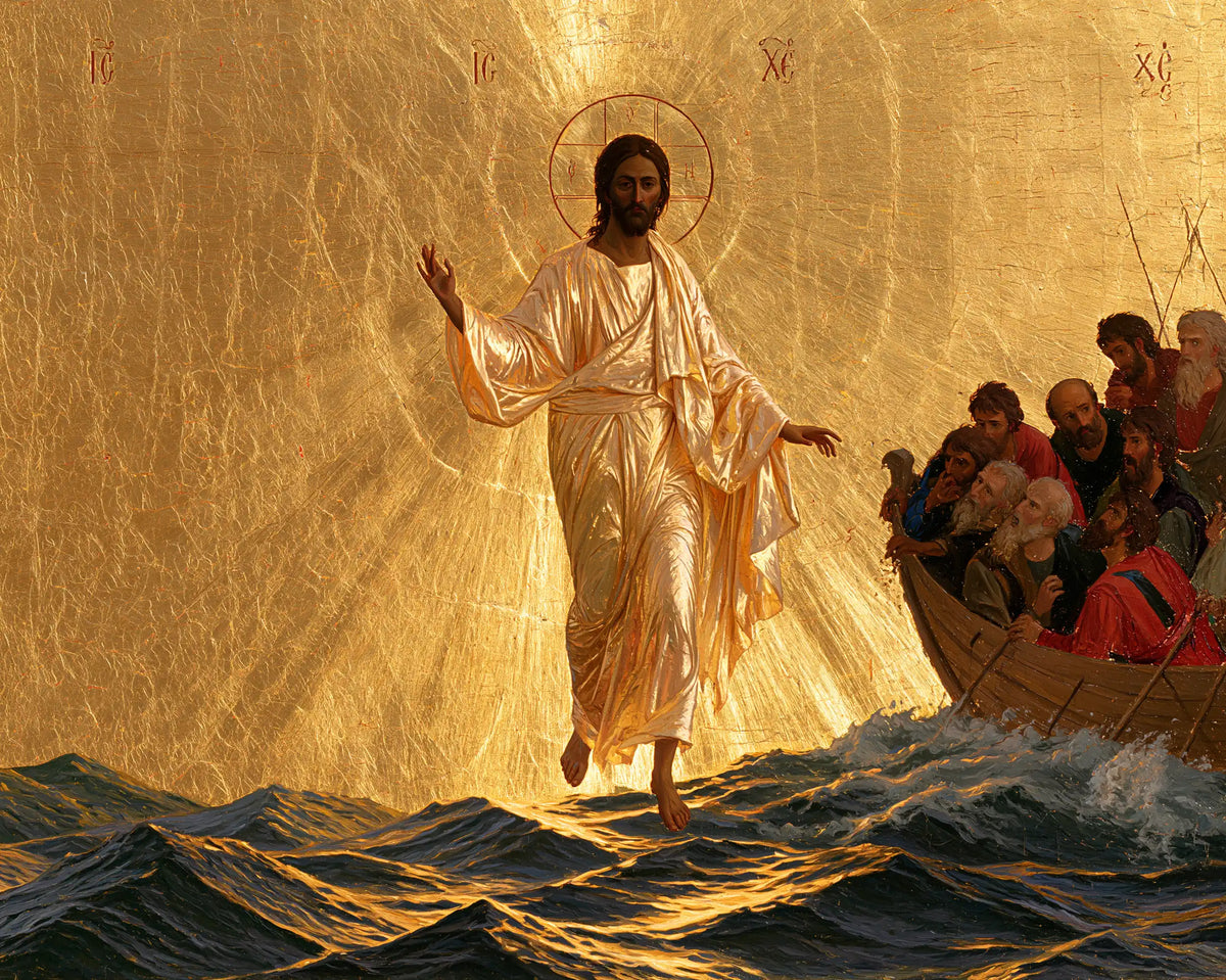 Jesus Walking on Water — Golden Linen in the Still Expanse