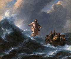 Jesus Walking on Water — The Crossing beneath Pale Clouds