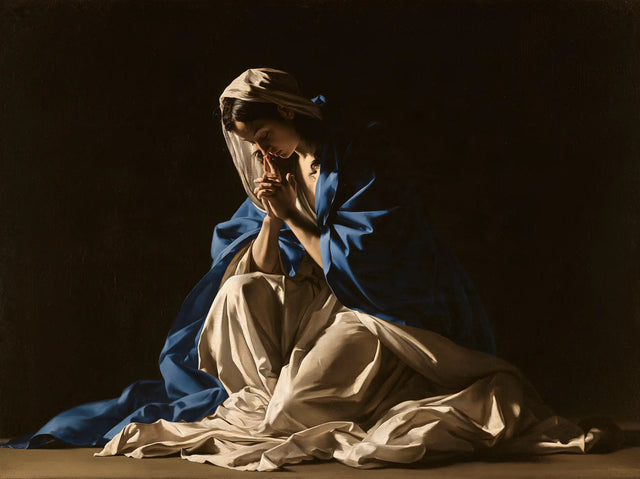 Virgin Mary in Prayer — Blue Unfurled in Silence