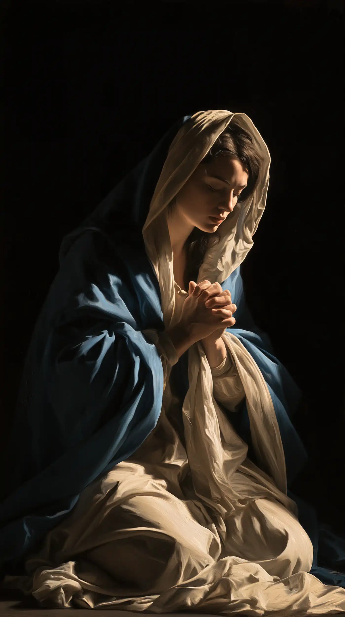 Virgin Mary in Prayer — The Tenderness of Interlaced Fingers