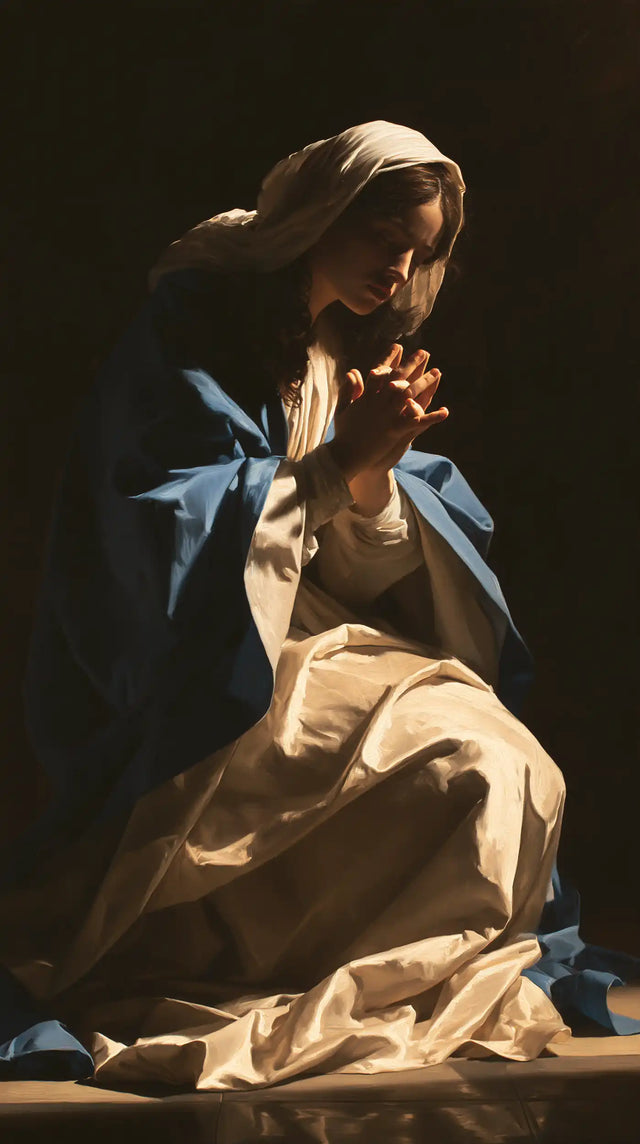 Virgin Mary in Prayer — Light upon the Bent Knee