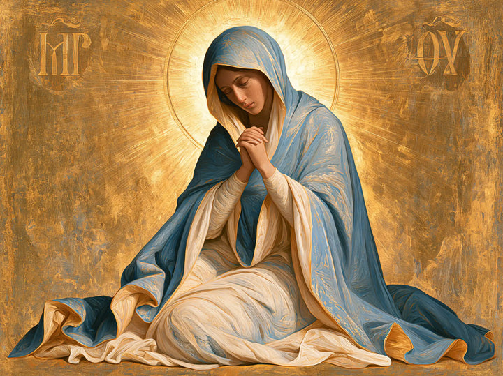 Virgin Mary in Prayer — The Sun behind Contemplation