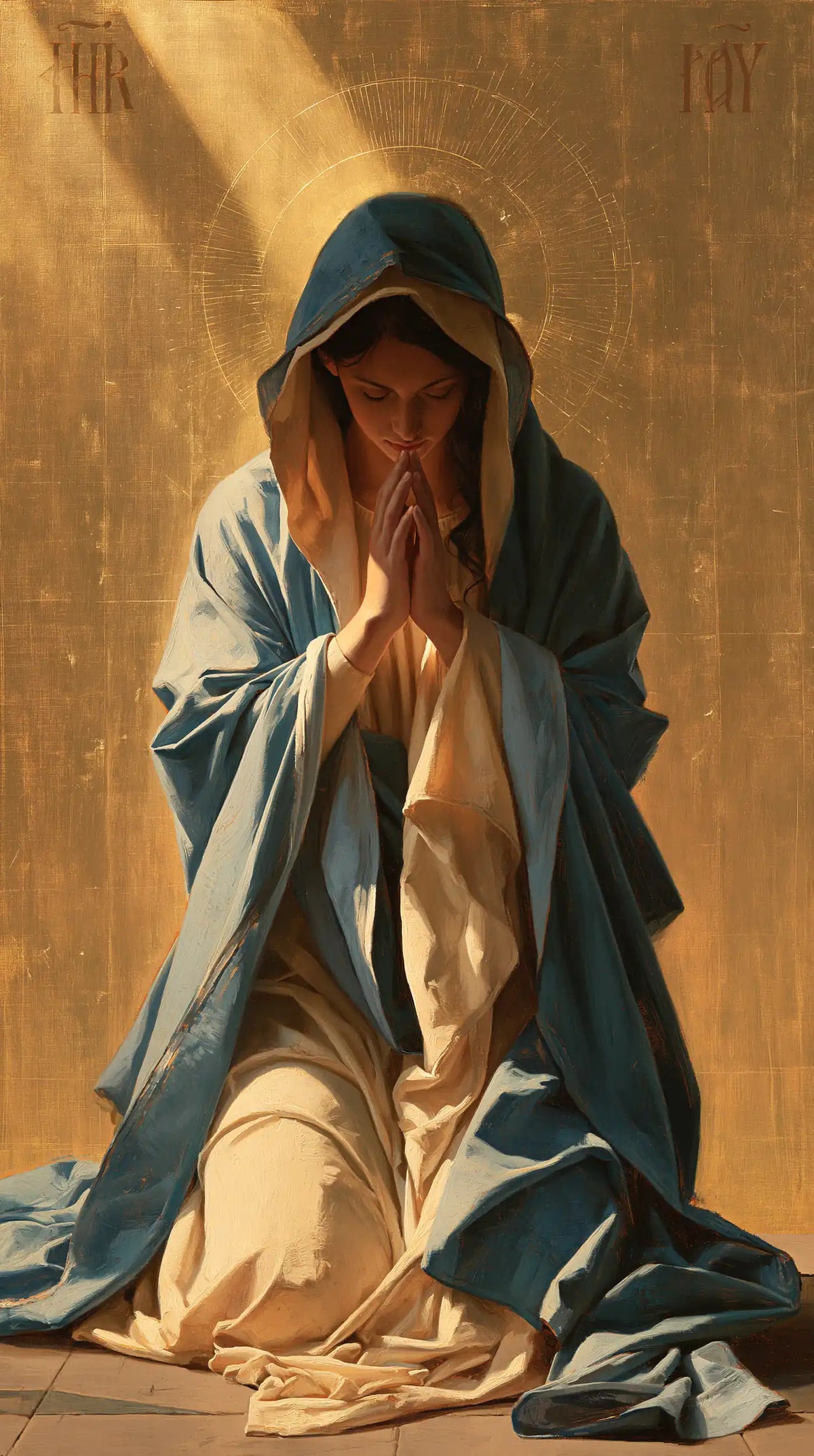 Virgin Mary in Prayer — The Ray That Meets the Prayer