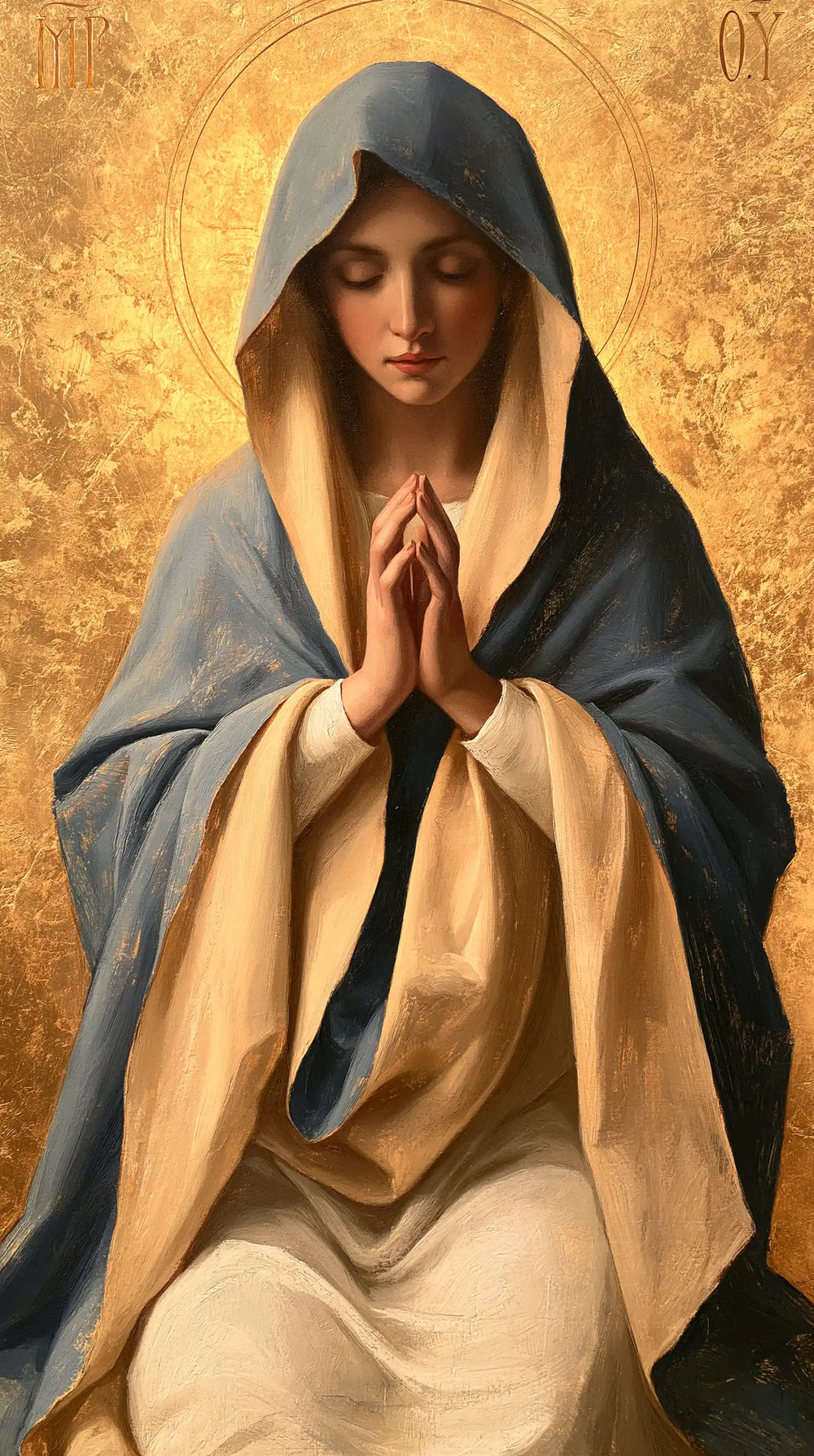the Virgin Mary in prayer in Contemporary Byzantine style, portrait Christian artwork no. 9