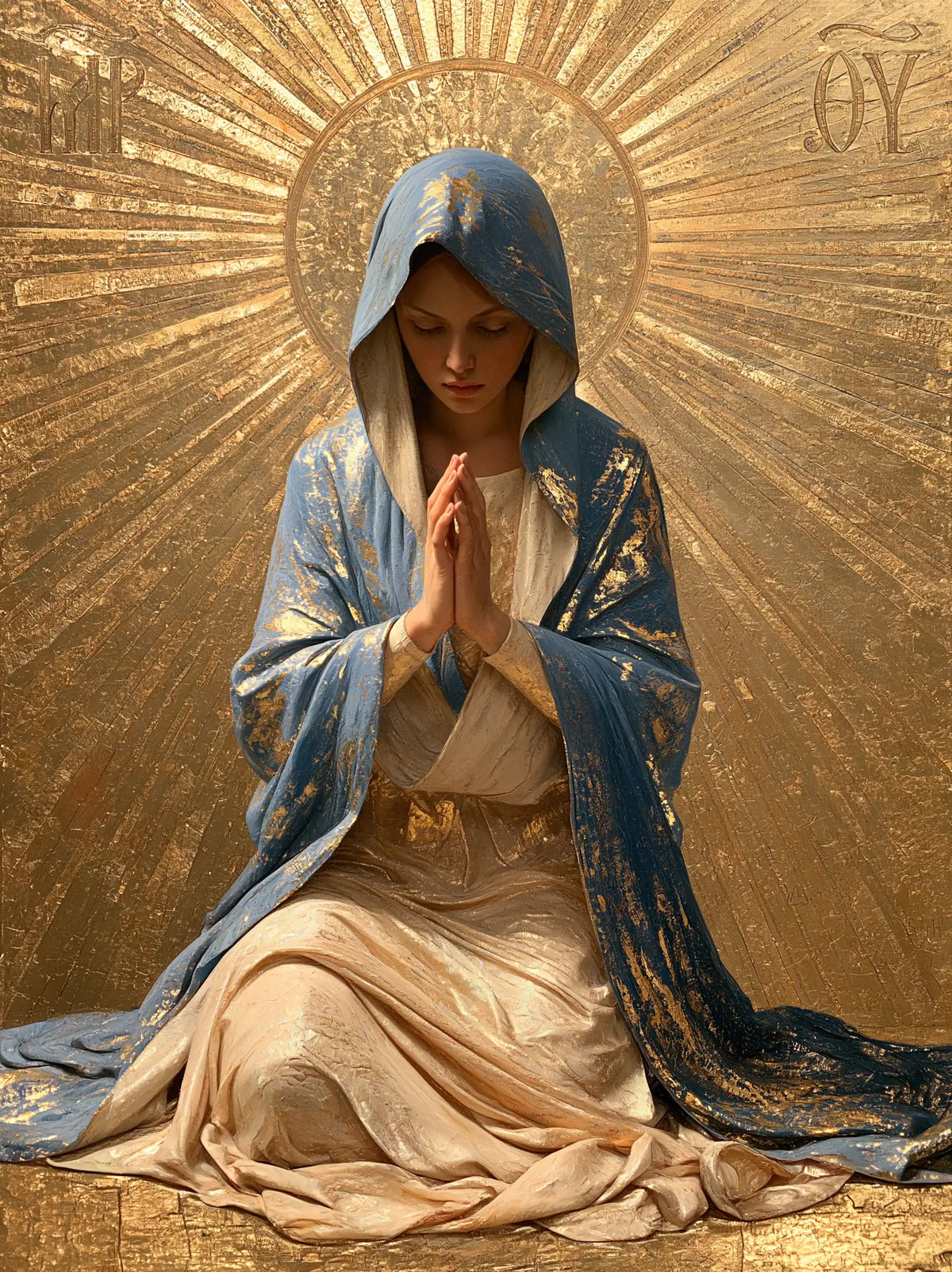 Virgin Mary in Prayer — The Gold-Flecked Cloak