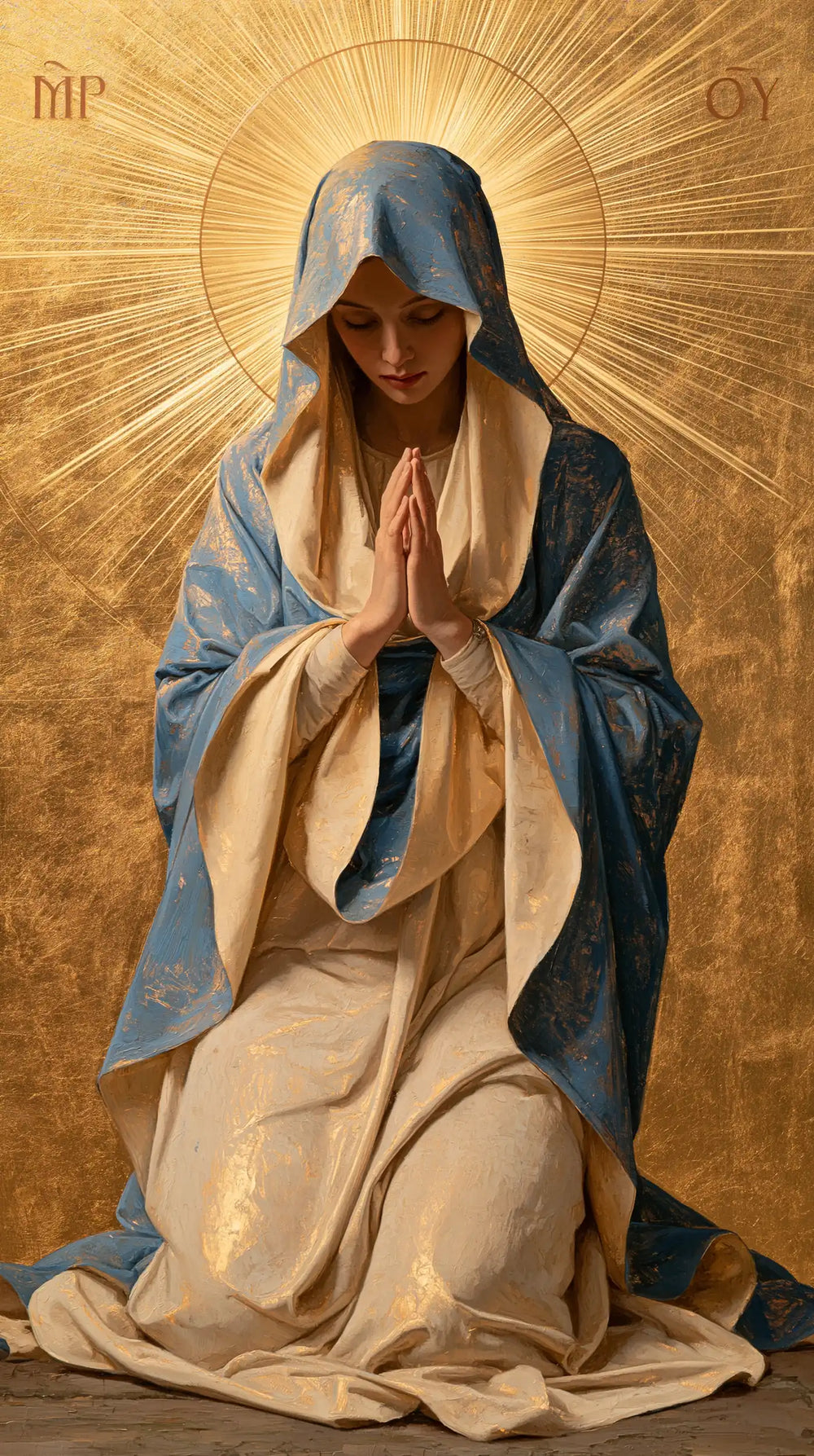 the Virgin Mary in prayer in Contemporary Byzantine style, portrait Christian artwork no. 17