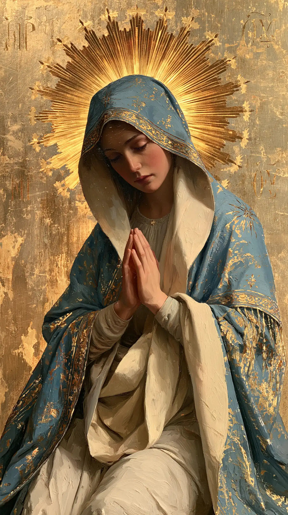 the Virgin Mary in prayer in Contemporary Byzantine style, portrait Christian artwork no. 28