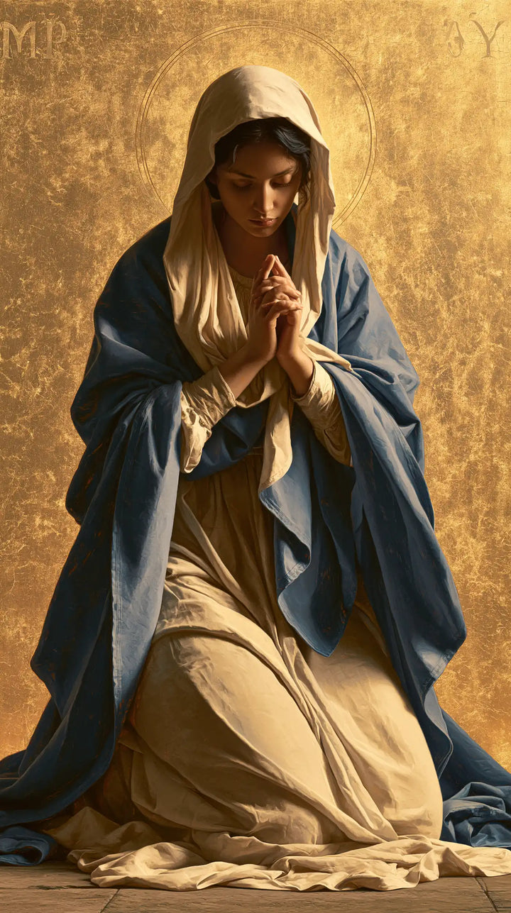 Virgin Mary in Prayer — Prayer in Shadow Blue