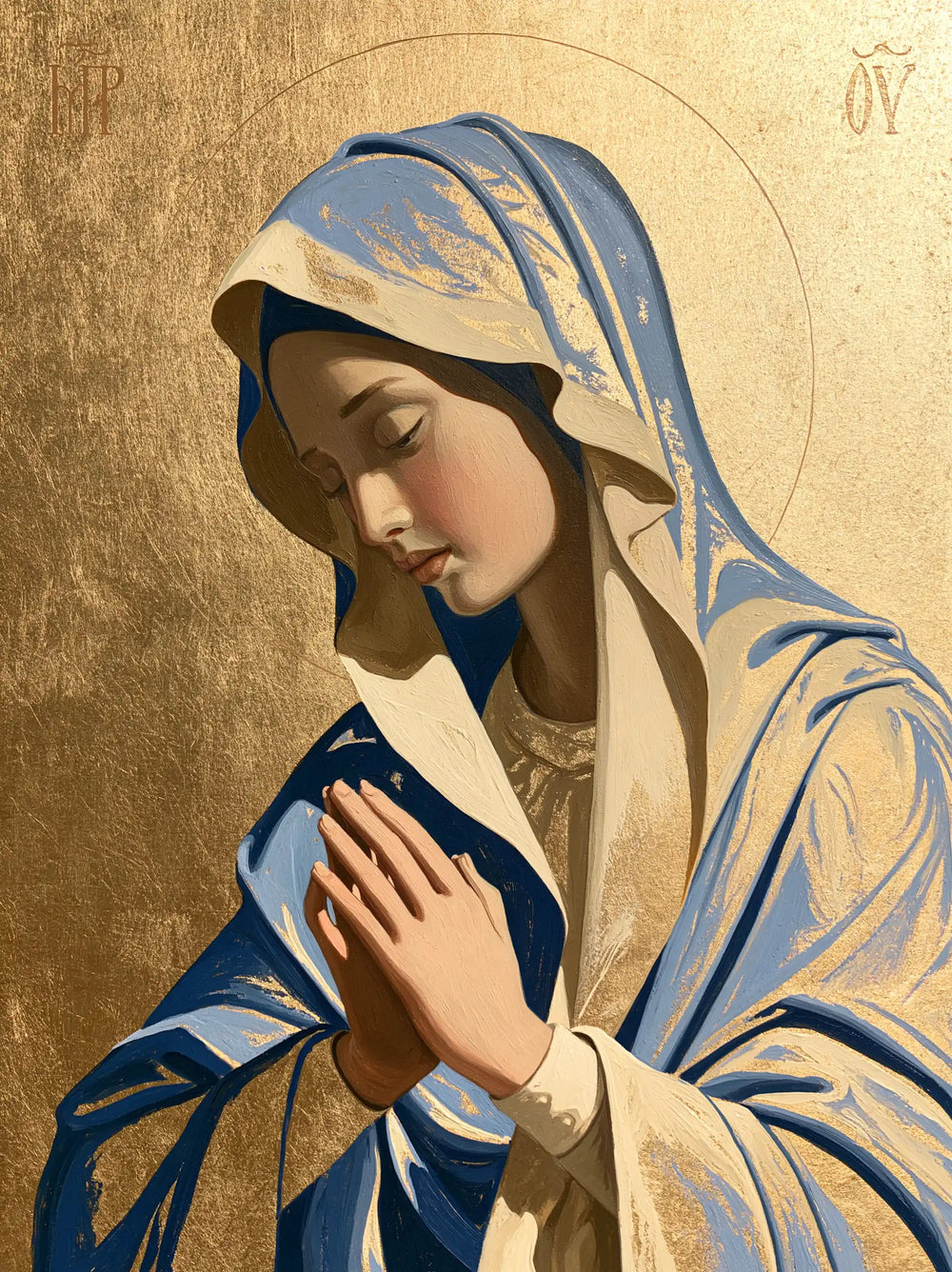 the Virgin Mary in prayer in Contemporary Byzantine style, portrait Christian artwork no. 37