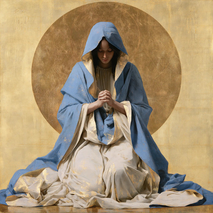 Virgin Mary in Prayer — The Great Circle behind Blue