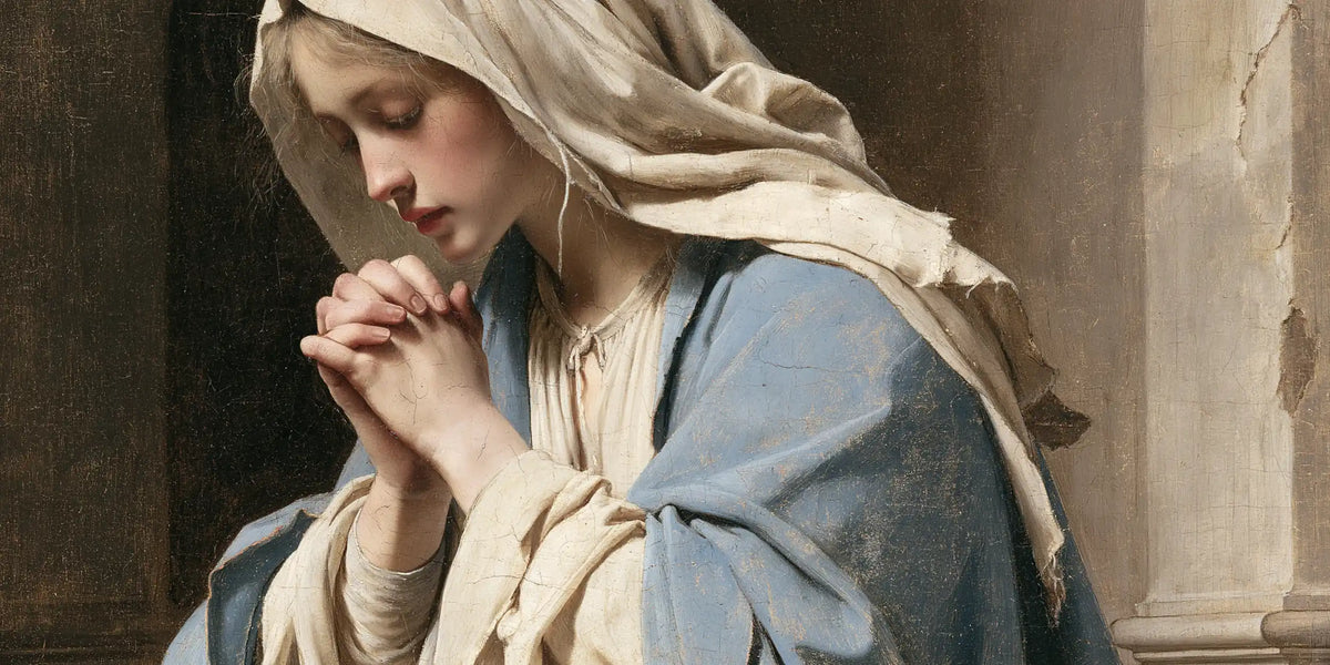 Virgin Mary in Prayer — Hands beside Pale Stone