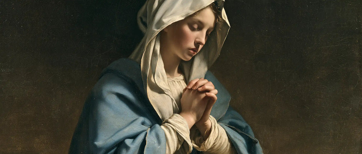 Virgin Mary in Prayer — The Deep Blue of Confidence